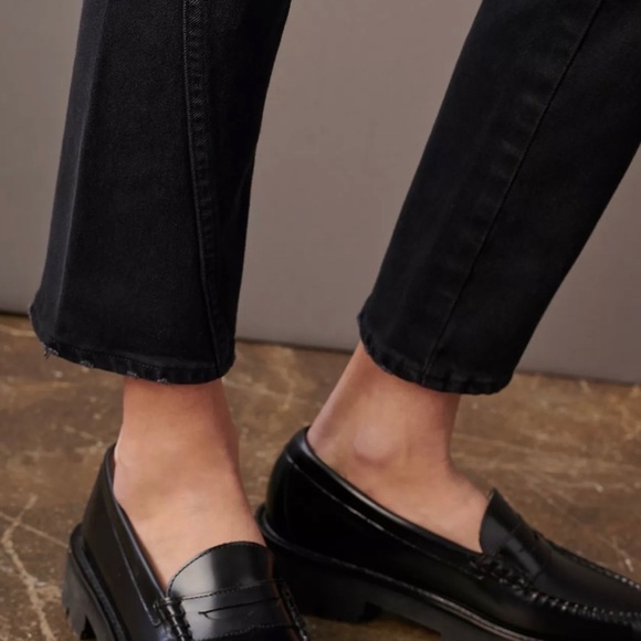 New! AMO Anthropologie Slim Dock High Rise Straight Button Fly Ankle Black Jeans - Picture 7 of 15